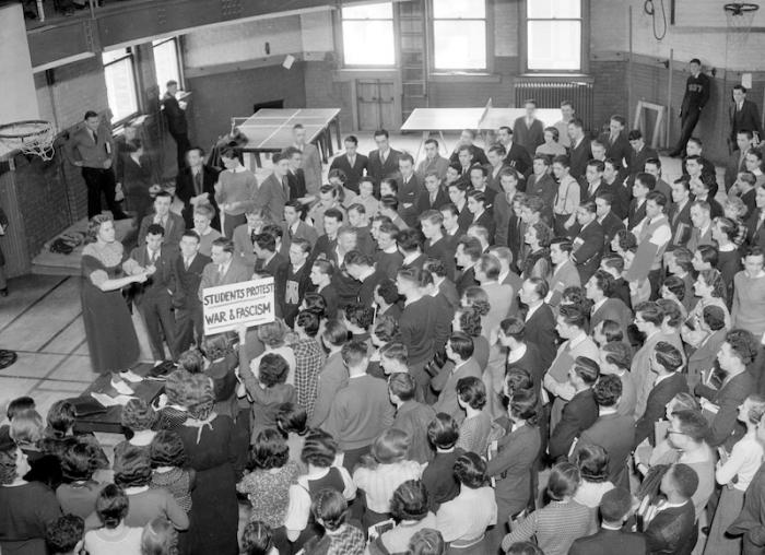 Students lead a strike against war at Wayne State University in Michigan.