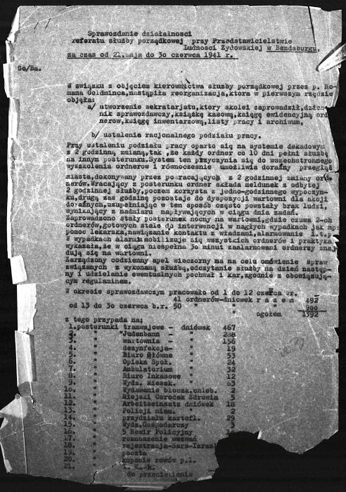 Jewish Council, Będzin, report on Jewish police 1941
