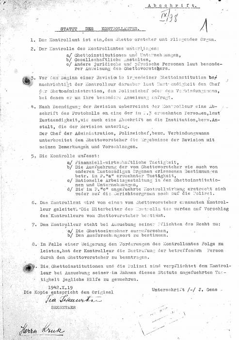 Gens, Jacob bylaw of audit office, Vilna 1942