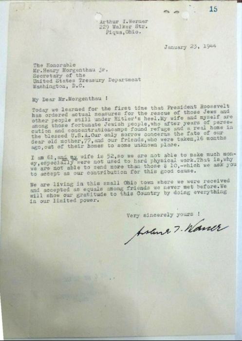 Werner, Arthur letter to War Refugee Board 1944