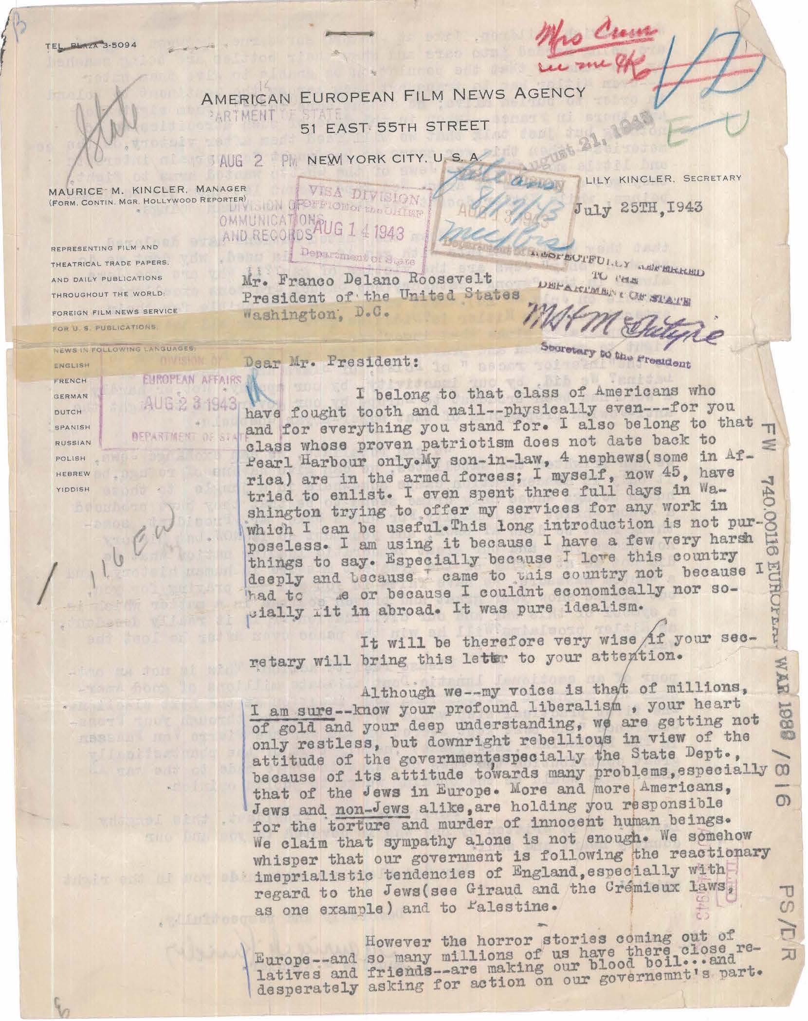 Kincler to Roosevelt