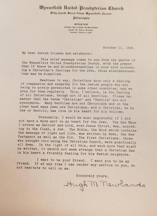 Reverend Newlands to his Jewish Neighbors