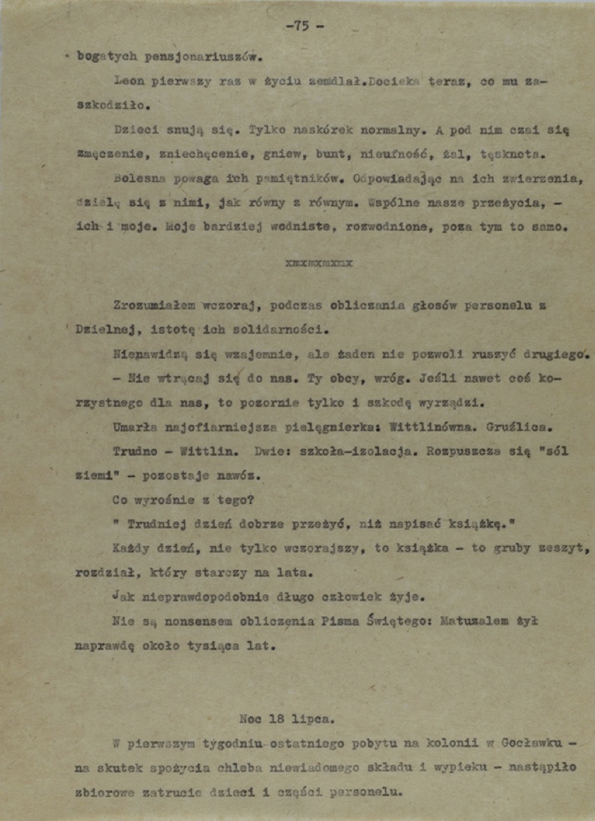 A featured selection from the diary of Dr. Janusz Korczak describes his efforts to treat sick children in the Warsaw ghetto.