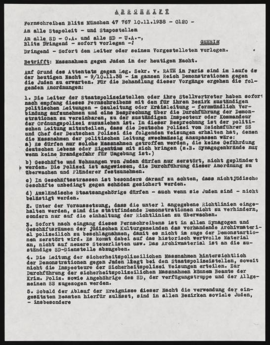 Heydrich Order on Measures Against the Jews