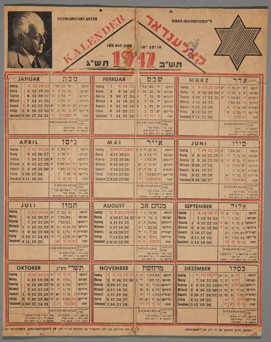 Calendar from Łódź ghetto, disributed by the ghettos Jewish council.