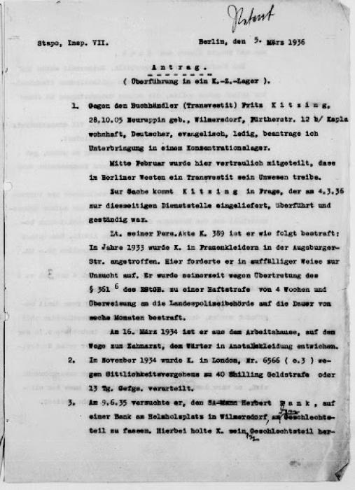 Police Report on Fritz Kitzing