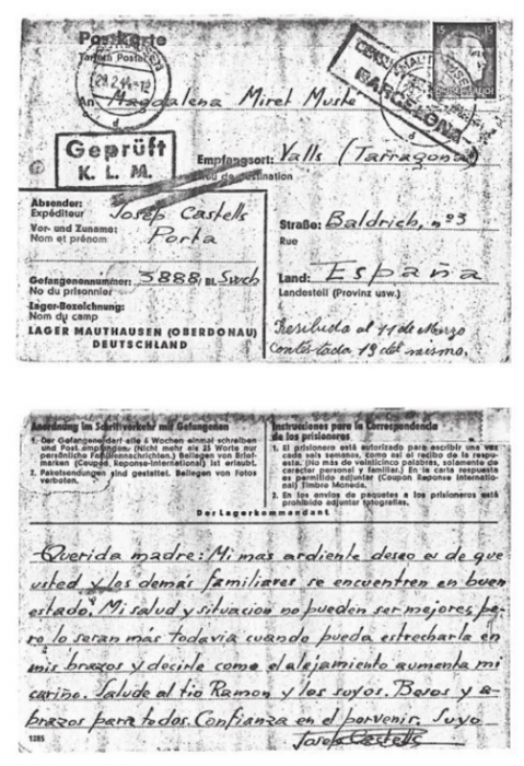 Postcard sent from Mauthausen from Josep Miret i Muste