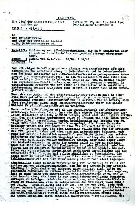 Memo from Ernst Kaltenbrunner to Heinrich Himmler