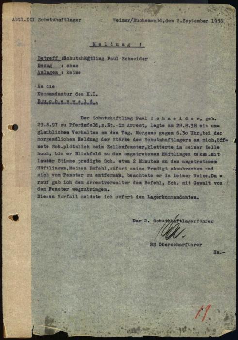 Report on Pastor Paul Schneider in Buchenwald