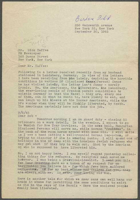 Falik, Barbara letter 1945