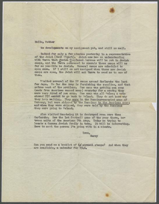 Lerner, Harry letters 1946