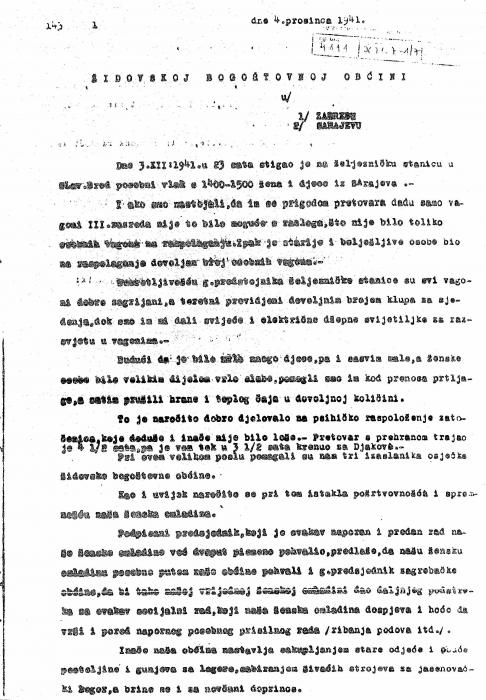 Brod na Savi Jewish community letter 1941