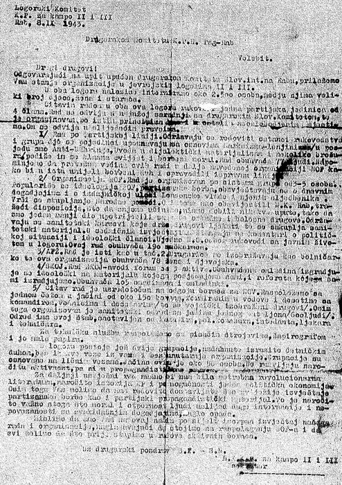 Camp Committee of the Communist Party of Yugoslavia for the Jewish Rab Camp, report 1943