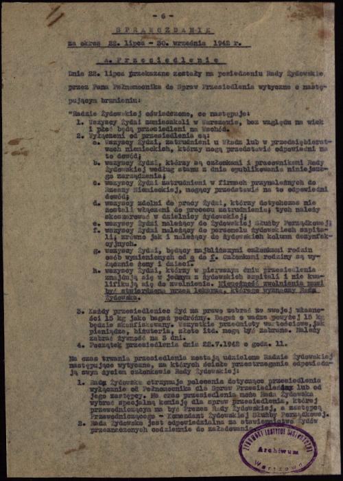 Jewish Council, Warsaw report 1942